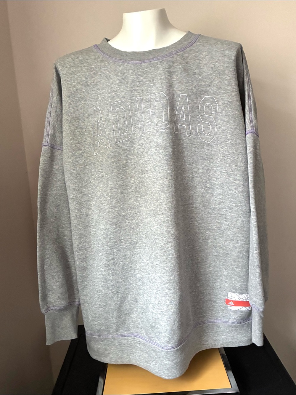 adidas Women’s Light Gray Crewneck Sweatshirt with Outline Logo